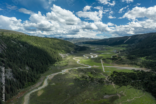 Aerial Panorama of Meandering Rivers and Wetlands on Genyen South Route