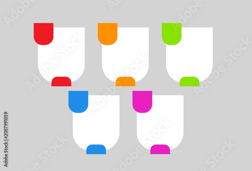 Infographic business promotion features five colorful square marker icons in vivid shades.