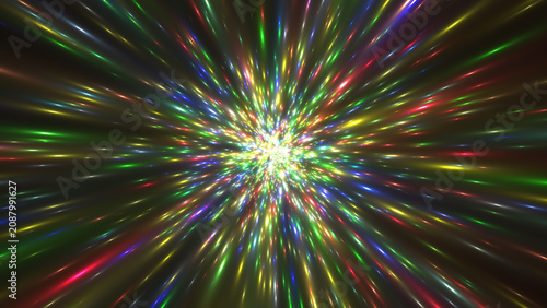 Konstfotografi Colorful energy burst with radiant light rays on dark background