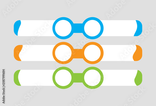 Infographic business promotion elements featuring three horizontal white banners with circular designs.