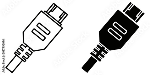 Принти на полотні FireWire connector with cable in outline and solid fill for technology concepts