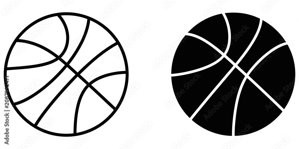 Obraz premium Basketball line art and silhouette isolated on white background for sports graphics
