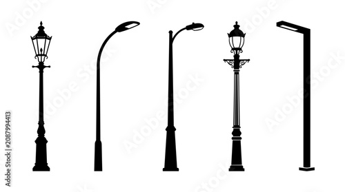 Photos Street light silhouette set, vintage and modern lamp post vector