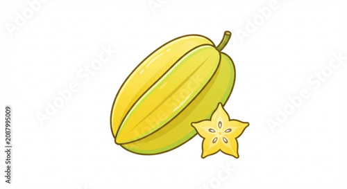 Bild auf Leinwand Vector Illustration of Whole and Sliced Fresh Yellow Star Fruit Isolated on Whit