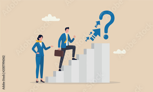 Schilderij op canvas Employee, supportive businesswoman manager encourage employee to step on stair t