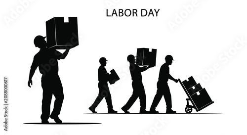 Foto Labor day silhouette workers carrying boxes and goods celebrating american workf