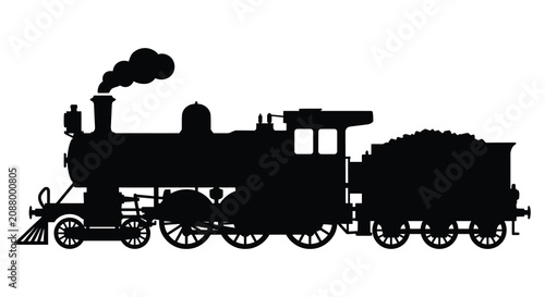 Fotografía Steam locomotive silhouette against a white background graphic illustration