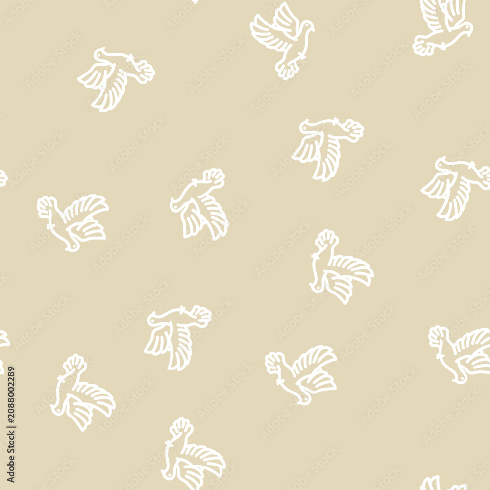 Fototapeta premium flying dove line seamless pattern flying dove thin line illustration