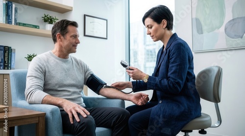 Healthcare Professional Checks Patient Blood Pressure In Clinical Setting