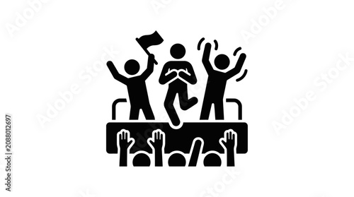 Crowd Celebrating at a Music Concert Event with Performers on Stage Silhouette Icon