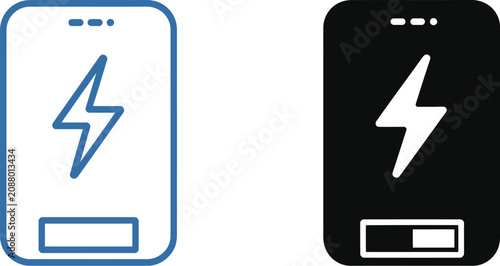 Power Bank Icon in line, filled, outline, and solid styles representing portable charging, energy storage, mobile devices, battery power, and electronic accessories.