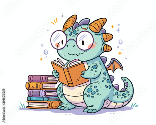 Konstfotografi A charming illustration of a young dragon engrossed in reading.