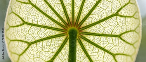 Fotografie Detailed macro photography of green leaf texture with translucent veins and cent