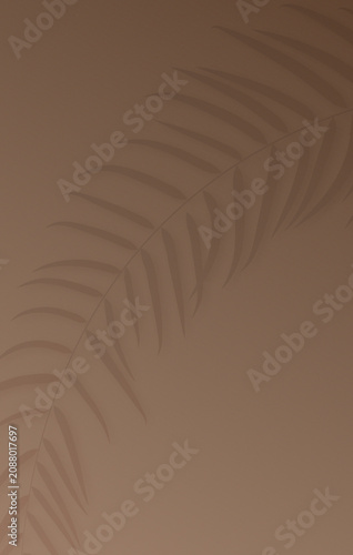 Aesthetic brown background with palm leaf shadow overlay texture template for presentation mockup