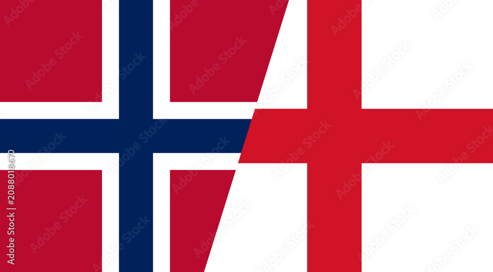 Obraz premium Norway and England national flags divided diagonally