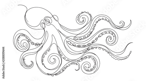 Photos Minimalist octopus continuous line art, elegant sea creature vector illustration