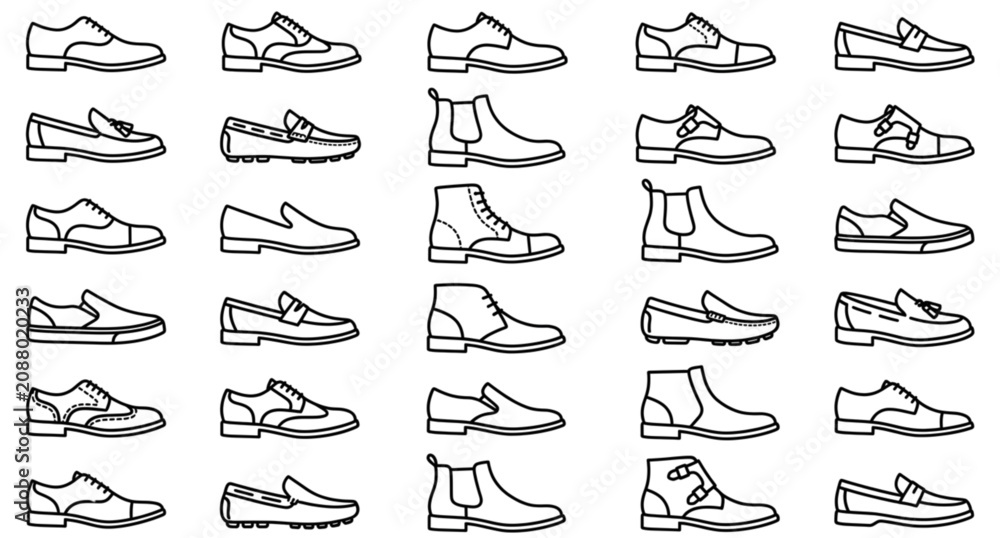 Obraz premium Modern Leather Footwear Line Icons Vector Collection with Editable Stroke