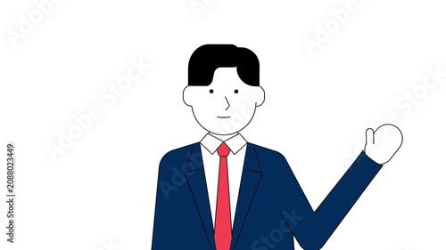 Flat Design Businessman Waving Hand and Greeting Animation