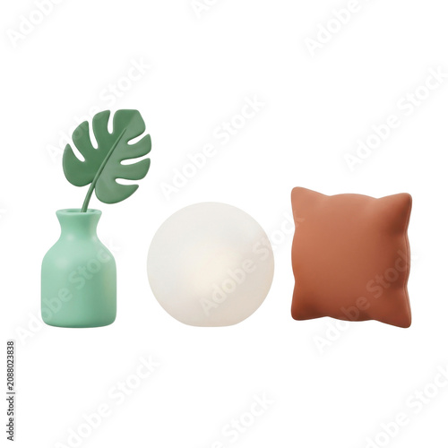 Minimalist decor with vase pillow and sphere.