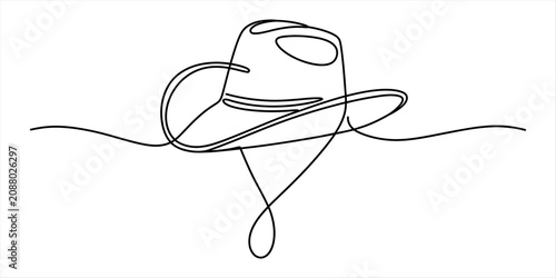 Schilderij op canvas Continuous single line drawing of a cowboy hat western style fashion accessory f