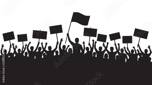 фотографія Silhouette of Protesting People Crowd with Empty Signs and Flag at Political Ral