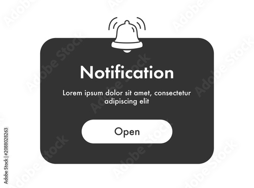 Notification window popup alert ui interface button open for phone app, mobile reminder, web vector