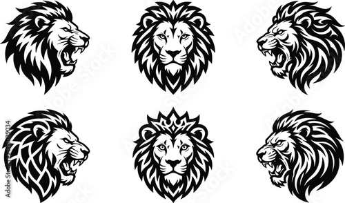 Canvas Print Majestic Lion Head Logo Collection Featuring Roaring Wild Cat Mascot Emblems Tri