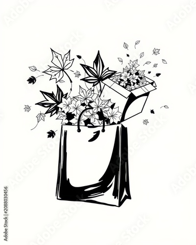 Fall shopping journey from shopping bag through leaves to gift box — branding kit