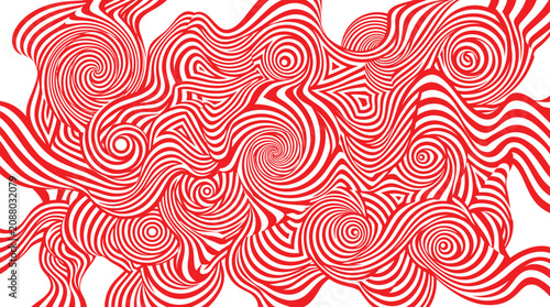 Red and white swirling organic patterns forming a complex abstract design with a sense of movement and depth