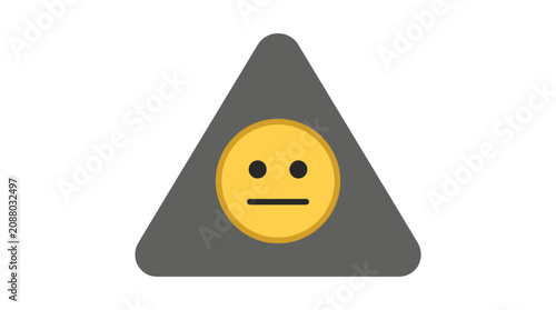 Bild auf Leinwand Neutral face emoticon in triangle warning.