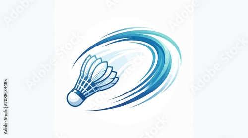 A blue feathered shuttlecock moves rapidly through the air creating a visible vortex trail as the sports equipment demonstrates high velocity motion during an intense professional tournament