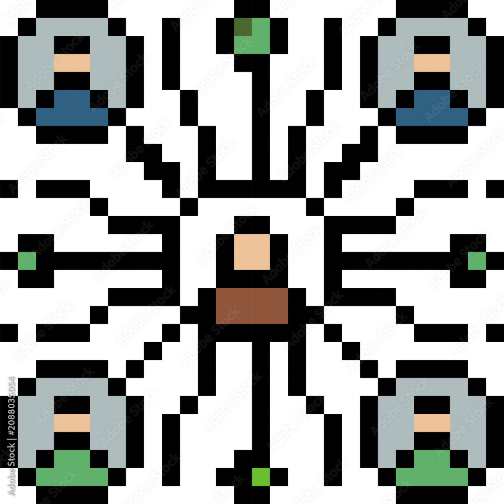 Fototapeta premium Pixel art social network connection icon