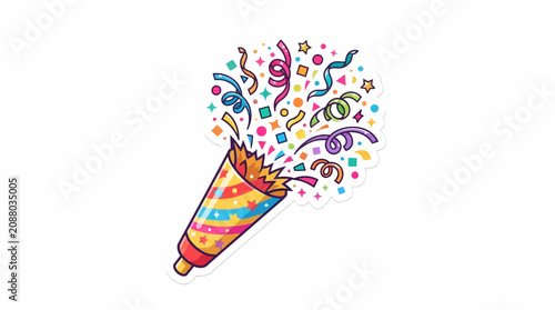 A festive party popper bursts with colorful streamers and falling confetti to represent a joyous holiday celebration for people who enjoy vibrant displays at major social gatherings every year.