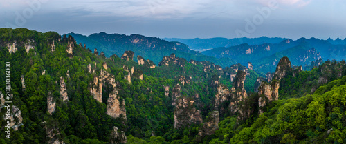 Aerial View of Zhangjiajie National Forest Park at Dusk, Hunan Province, China