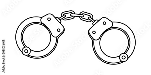 фотографія Black and white line art illustration of steel metal handcuffs used by police fo