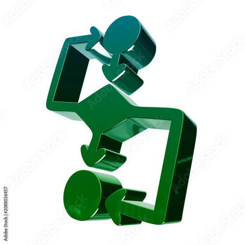 Shiny green three dimensional flow chart icon on transparent background