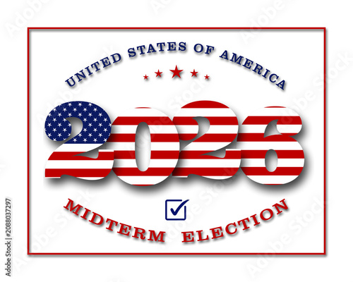 Midterm Election 2026 in united states with with american colors design - poster for Election voting in banner design - 3D Illustration 