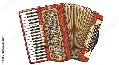 Bild auf Leinwand Red and gold accordion musical instrument.