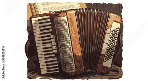 Foto Old brown accordion musical instrument 2.
