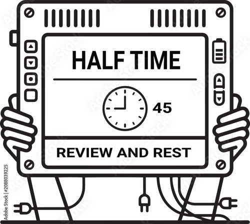 Fényképezés Halftime Scoreboard Line Art Sports Illustration
