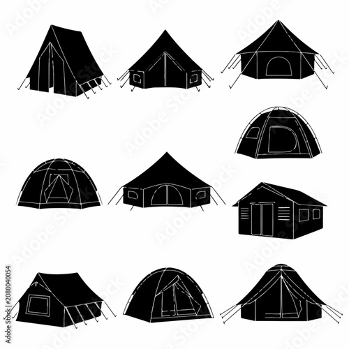 Adventure inspired tent silhouette collection in versatile vector format