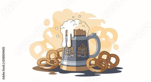 A stein of beer with pretzels 4.