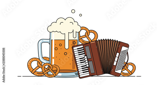 Cuadro en lienzo Beer Mug and Accordion Instrument.