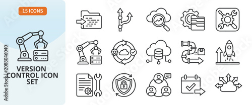 Photos Version control icon set, outline style vector icons for git, software repositor