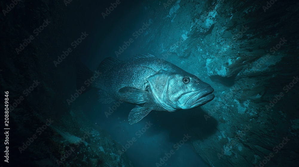 Fototapeta premium Grouper fish in underwater cave