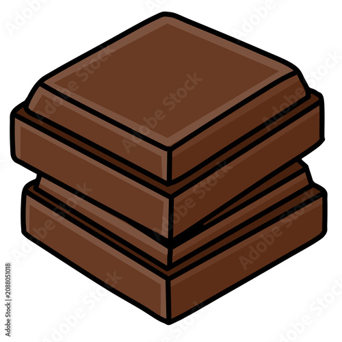 Two stacked dark chocolate blocks cartoon food illustration