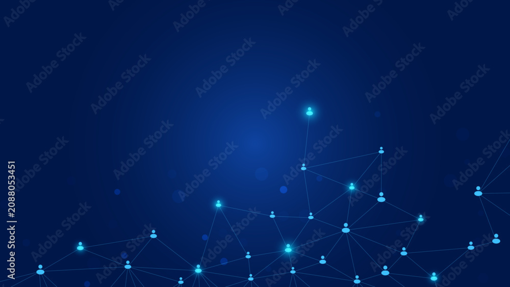 Fototapeta premium Abstract Blue Digital Network Background with Connected User Icons and Communication Technology Concept