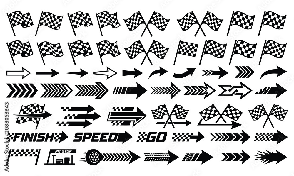 Obraz premium Racing Flags and Speed Elements Vector Collection