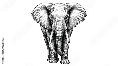 Fotografie Vintage elephant head engraving, detailed African elephant with tusks vector ill