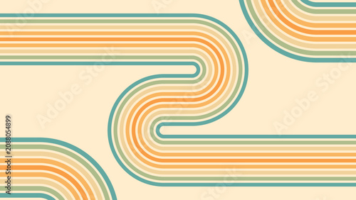 Abstract background of rainbow groovy Wavy Line design in 1970s Hippie Retro style. Vector pattern ready to use for cloth, textile, wrap and other.